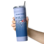 customized toronto blue jays swirl texture blue skinny tumbler best selling.webp