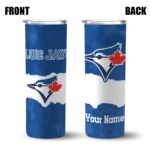 customized toronto blue jays torn band blue white skinny tumbler best selling.webp