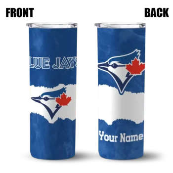 customized toronto blue jays torn band blue white skinny tumbler fashion forward.webp