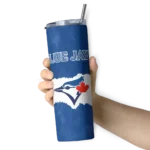 customized toronto blue jays torn band blue white skinny tumbler best selling.webp