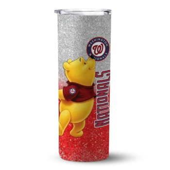 customized washington nationals winnie the pooh red gray skinny tumbler best selling.webp