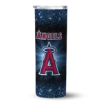 los angeles angels radiant glitter blue skinny tumbler best selling.webp