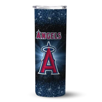 los angeles angels radiant glitter blue skinny tumbler best selling.webp