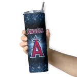 los angeles angels radiant glitter blue skinny tumbler best selling.webp