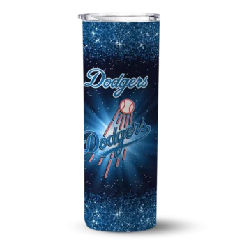 los angeles dodgers radiant glitter blue skinny tumbler best selling.webp