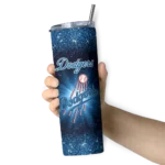 los angeles dodgers radiant glitter blue skinny tumbler best selling.webp
