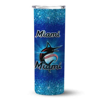 miami marlins radiant glitter blue skinny tumbler best selling.webp