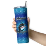 miami marlins radiant glitter blue skinny tumbler best selling.webp