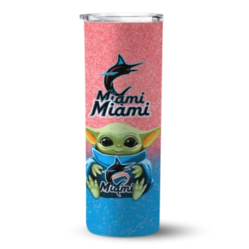 miami marlins yoda smile blue skinny tumbler best selling.webp