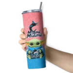 miami marlins yoda smile blue skinny tumbler best selling.webp