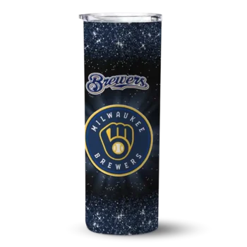 milwaukee brewers radiant glitter navy blue skinny tumbler best selling.webp
