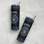 milwaukee brewers radiant glitter navy blue skinny tumbler best selling.webp