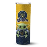 milwaukee brewers yoda smile navy blue skinny tumbler best selling.webp