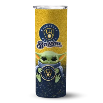 milwaukee brewers yoda smile navy blue skinny tumbler best selling.webp