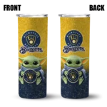 milwaukee brewers yoda smile navy blue skinny tumbler best selling.webp