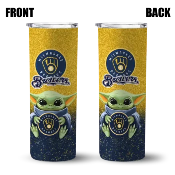 milwaukee brewers yoda smile navy blue skinny tumbler fashion forward.webp