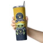 milwaukee brewers yoda smile navy blue skinny tumbler best selling.webp
