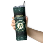 oakland athletics radiant glitter green skinny tumbler best selling.webp