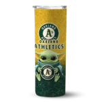 oakland athletics yoda smile green skinny tumbler best selling.webp