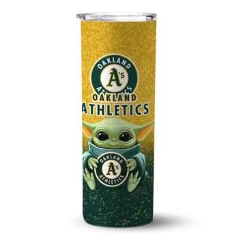 oakland athletics yoda smile green skinny tumbler best selling.webp