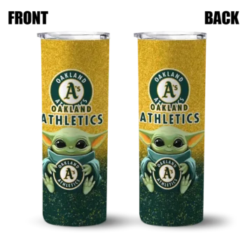 oakland athletics yoda smile green skinny tumbler fashion forward.webp
