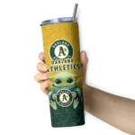 oakland athletics yoda smile green skinny tumbler best selling.webp