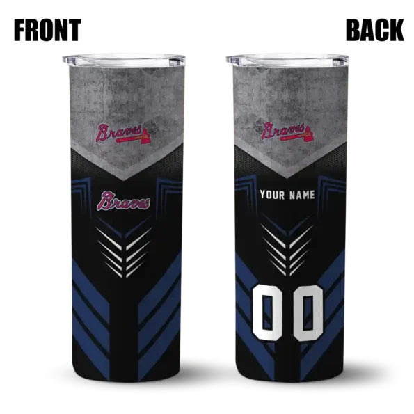 personalized atlanta braves hexagon honeycomb navy black skinny tumbler fashion forward.webp