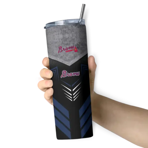 personalized atlanta braves hexagon honeycomb navy black skinny tumbler premium grade.webp