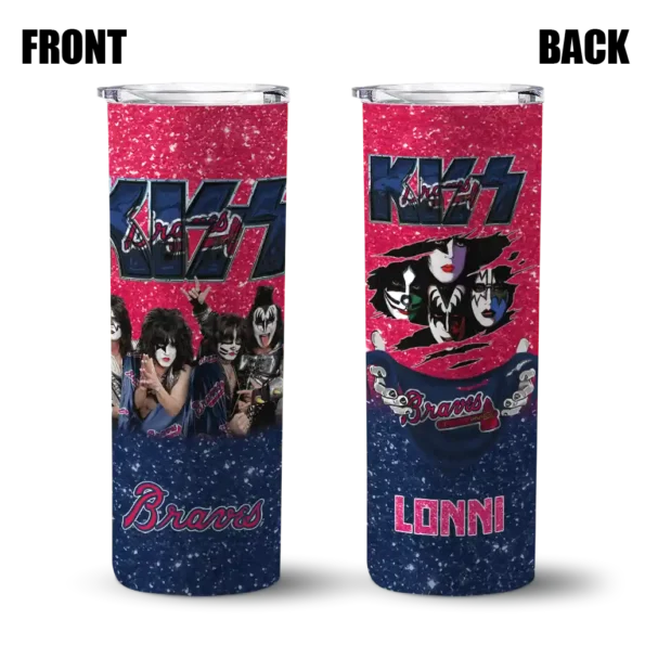 personalized atlanta braves kiss band red skinny tumbler fashion forward.webp