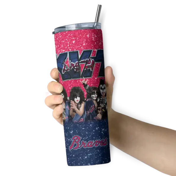personalized atlanta braves kiss band red skinny tumbler premium grade.webp