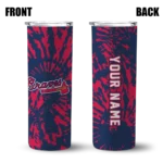 personalized atlanta braves metallic grid navy skinny tumbler best selling 2.webp