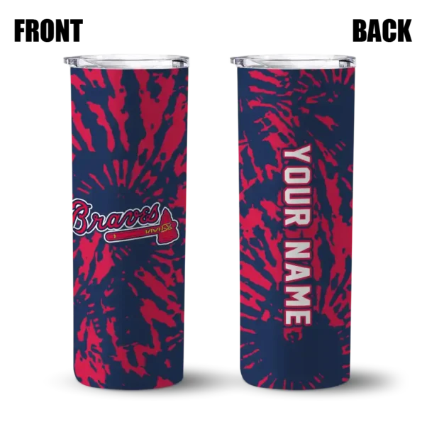personalized atlanta braves metallic grid navy skinny tumbler fashion forward.webp