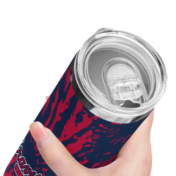 personalized atlanta braves metallic grid navy skinny tumbler high quality.webp