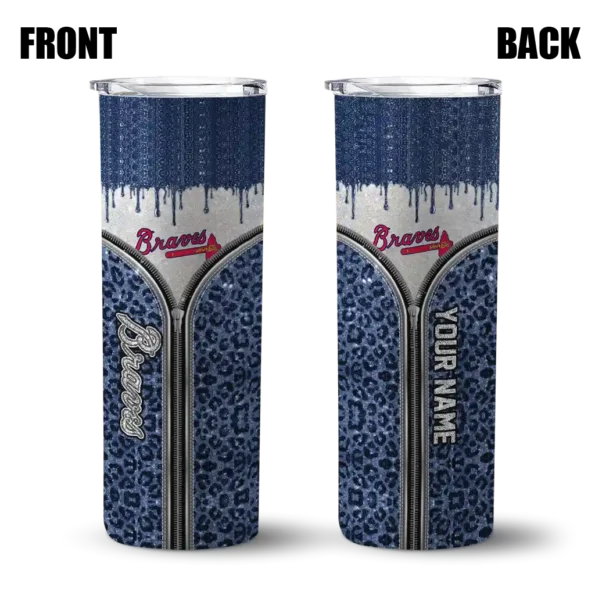 personalized atlanta braves sparkle drip navy skinny tumbler fashion forward.webp