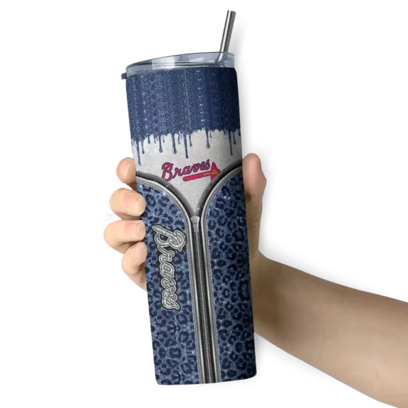 personalized atlanta braves sparkle drip navy skinny tumbler premium grade.webp