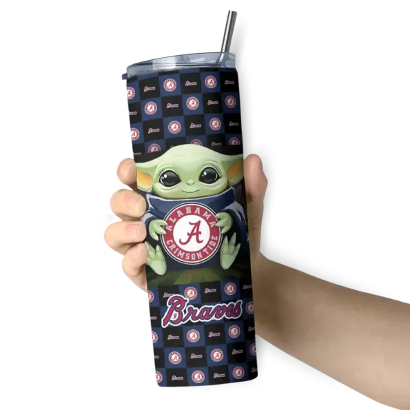 personalized atlanta braves yoda cozy navy black skinny tumbler premium grade.webp