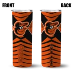 personalized baltimore orioles camo texture orange skinny tumbler best selling 1.webp