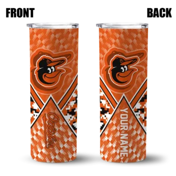 personalized baltimore orioles monogram burst orange white skinny tumbler fashion forward.webp
