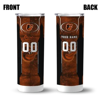 personalized baltimore orioles stacked diamond orange skinny tumbler fashion forward.webp