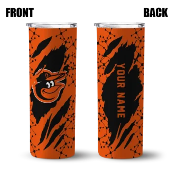 personalized baltimore orioles star pop orange black skinny tumbler fashion forward.webp