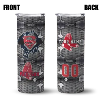 personalized boston red sox chevron v red gray skinny tumbler fashion forward.webp