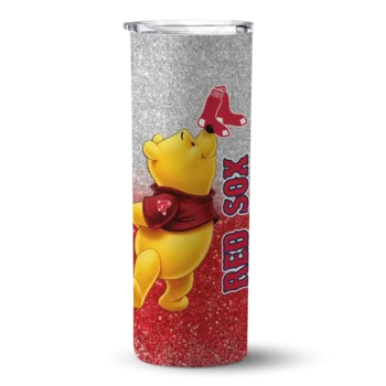 personalized boston red sox winnie the pooh red gray skinny tumbler best selling.webp