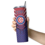 personalized chicago cubs chevron stripes blue skinny tumbler best selling 1.webp