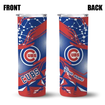personalized chicago cubs helmet clash blue skinny tumbler fashion forward.webp