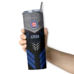 personalized chicago cubs hexagon honeycomb blue black skinny tumbler best selling.webp