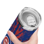 personalized chicago cubs metallic grid blue skinny tumbler best selling 2.webp