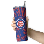 personalized chicago cubs metallic grid blue skinny tumbler best selling 2.webp