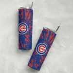 personalized chicago cubs metallic grid blue skinny tumbler best selling 2.webp