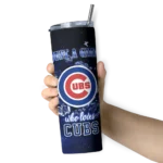 personalized chicago cubs rose romance blue black skinny tumbler best selling.webp