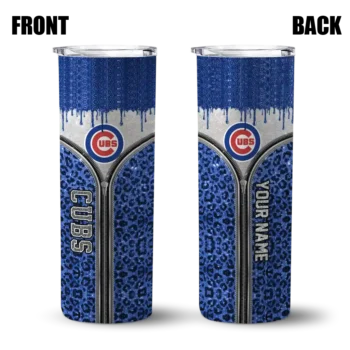 personalized chicago cubs sparkle drip blue skinny tumbler fashion forward.webp
